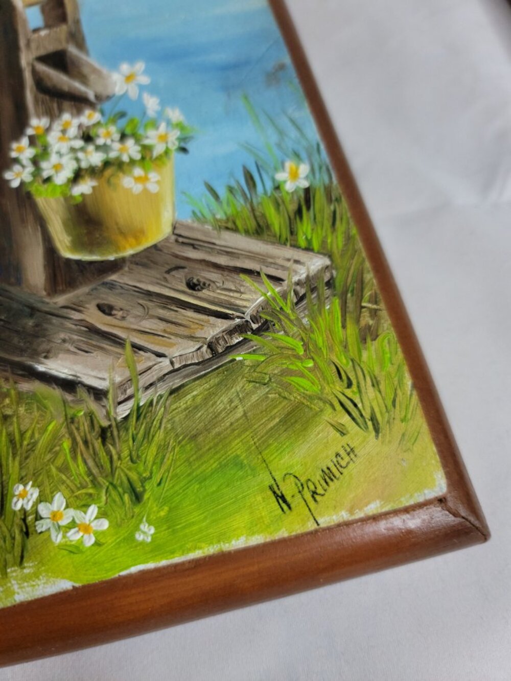 Vintage Hand Painted Handmade Springtime Daisy Flowers Painting with Stand - Picture 3 of 11